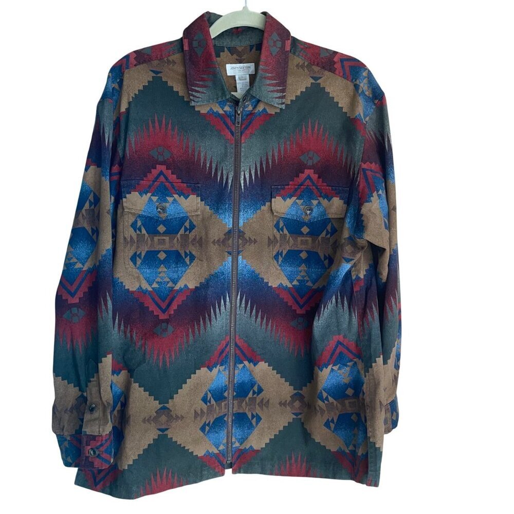Jones New York Womens Jacket Size Large Multicolor Sport Western Aztec Shacket